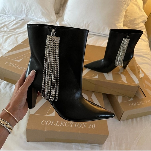 Zara leather ankle boots with sparkly fringe - Picture 10 of 11